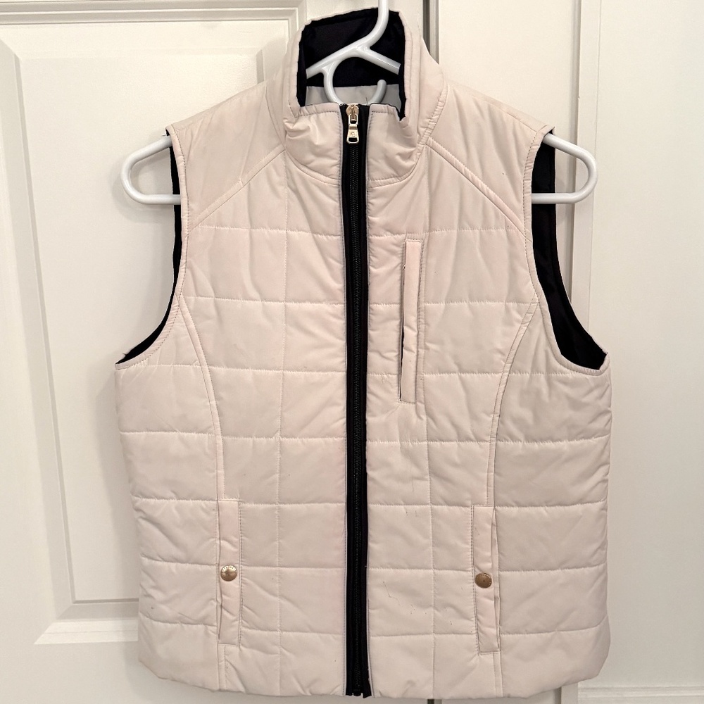 Lauren Ivory Quilted Vest with Black Lining - Size Petite Medium - Perfect Cond